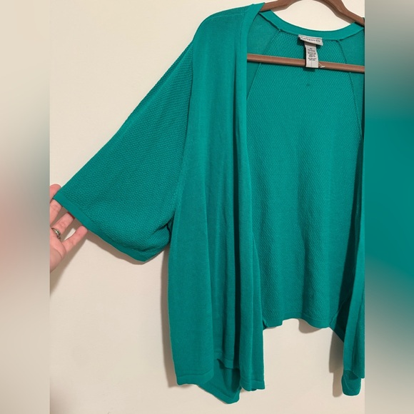 Catherines 2X Slouchy Cardigan Sweater Kelly Green Open Front Short Sleeve - Picture 5 of 8